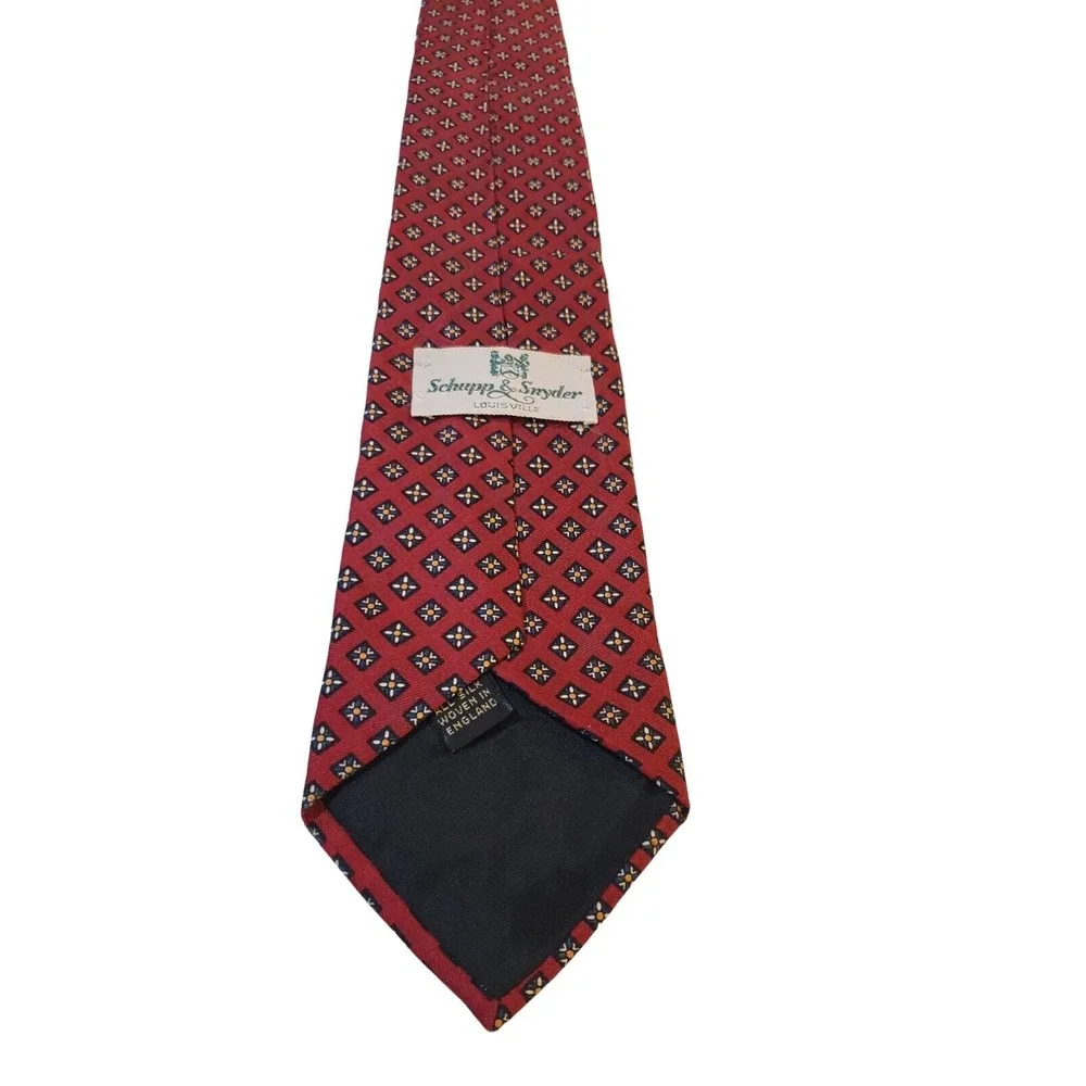 Ferrell Reed Schupp‎ & Snyder Geometric Hand Sewn Silk Mens Necktie Red England